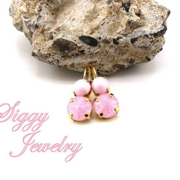 Light Rose Ice and Pastel Pink Pearl Double Drop Premium Crystal Earrings - Picture 4 of 6